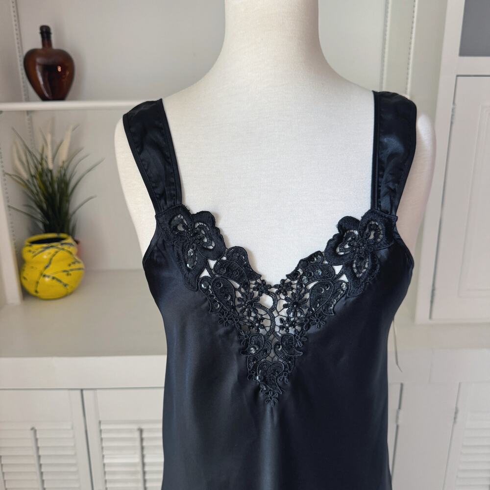 NWT Vintage Cinema Etoile Black Beaded Ballerina Gown Slip Dress Size S